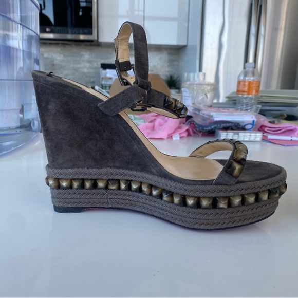 Grey Suede Christian Louboutin Wedge - Picture 6 of 8